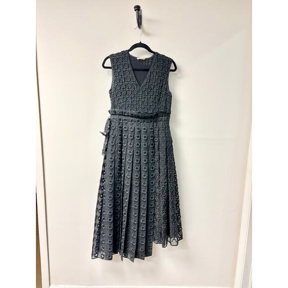 Fendi Runway Silk-Organza V-Neck Midi Lace Fit & Flare Dress Black Women's US 4 - Picture 3 of 7